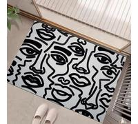 MULERN Tapis d'Entrée Interieur 50x80cm, Animaux Acceptés, Lignes du Visage Humain Abstrait, Lavable en Machine Antidérapant, Convient Couloirs Corridors et Salons, Noir et Blanc