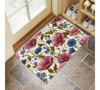 MULERN Tapis d'Entrée Interieur 60x90cm, Animaux Acceptés, Coquelicot Campanule Aquarelle Fleur Sauvage, Lavable en Machine Antidérapant, Convient Couloirs Corridors et Salons, Crème