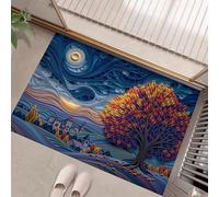 MULERN Tapis d'Entrée Interieur 60x90cm, Animaux Acceptés, Villages De Collines Art du Découpage De Papier, Lavable en Machine Antidérapant, Convient Couloirs Corridors et Salons, Bleu-Orange