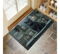 MULERN Tapis d'Entrée Interieur 90x150cm, Animaux Acceptés, Évier Chat Mignon Animal, Lavable en Machine Antidérapant, Convient Couloirs Corridors et Salons, Noir Vert