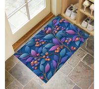 MULERN Tapis d'Entrée Interieur 90x150cm, Animaux Acceptés, Feuilles Baies Aquarelle, Lavable en Machine Antidérapant, Convient Couloirs Corridors et Salons, Bleu-Violet