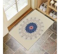 MULERN Tapis Entree Interieur 50x80cm, Art des Lignes des Points Et des Mandalas, Tapis de Sol Absorbant Antidérapant, Paillasson Lavable Facile à Nettoyer, Paillasson Fin pour Couloir, Beige Bleu