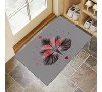 MULERN Tapis Entree Interieur 50x80cm, Géométrie Feuilles, Tapis de Sol Absorbant Antidérapant Abstrait, Paillasson Lavable Facile à Nettoyer, Paillasson Fin pour Couloir, Gris