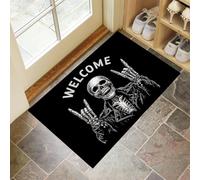 MULERN Tapis Entree Interieur 50x80cm, Geste, Tapis de Sol Absorbant Antidérapant Vecteur De Crâne, Paillasson Lavable Facile à Nettoyer, Paillasson Fin pour Couloir, Noir de Jais
