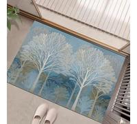 MULERN Tapis Entree Interieur 50x80cm, Paillasson Art du Collage avec Motif Arbres d'hiver Petit Tapis Lavable en Machine Paillasson, Bleu Argent Descente de Lit Chambre Adulte Antidérapant