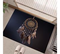 MULERN Tapis Entree Interieur 50x80cm, Paillasson Mystérieux Et Ethnique avec Motif Attrape-Rêves en Plumes Petit Tapis Lavable en Machine Paillasson, Descente de Lit Chambre Adulte Antidérapant