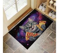 MULERN Tapis Entree Interieur 60x90cm, Espace Pizza Chat, Tapis de Sol Absorbant Antidérapant Rêve, Paillasson Lavable Facile à Nettoyer, Paillasson Fin pour Couloir, Violet foncé