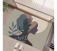 MULERN Tapis Entree Interieur 80x120cm, Paillasson Plante Abstraite avec Motif Silhouette De Femme Petit Tapis Lavable en Machine Paillasson, Gris Clair Descente de Lit Chambre Adulte Antidérapant