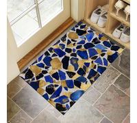 MULERN Tapis Entree Interieur 90x150cm, Verre Éclats, Tapis de Sol Absorbant Antidérapant Feuille d'or, Paillasson Lavable Facile à Nettoyer, Paillasson Fin pour Couloir, Or Bleu