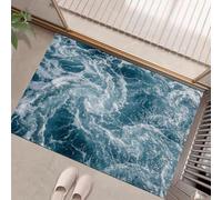 MULERN Tapis Entrée Intérieur, Paillasson de Porte Lavable, Tapis Chambre Salon Écume des Vagues Eau De Mer Réaliste, Paillasson Cuisine Dessous Antidérapant, Bleu-Vert, 50x80cm