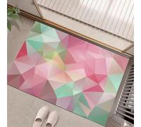 MULERN Tapis Entrée Intérieur, Paillasson de Porte Lavable, Tapis Chambre Salon Polygones Triangles Mosaïques Abstraites, Paillasson Cuisine Dessous Antidérapant, Rose Vert, 60x90cm