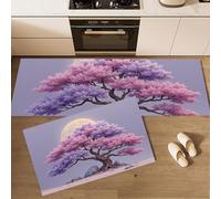 MULERN Tapis et Paillassons de Cuisine 2 Pièces, Motif Lune Rêve De Cerisier en Fleurs, d'Intérieur Lavables Tapis De Cuisine Antidérapant pour Couloir, Entrée (Rose Violet, 40x60cm+40x120cm)