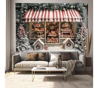 MULERN Tapisserie Murale Boutique Vitrine, Noël Multicolore Tapisserie Tenture Murale, Tissu Imprimé Art Décoration d'intérieur pour Chambre Salon Collège Dortoir,(100x75cm)