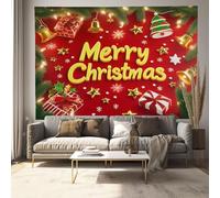 MULERN Tapisserie Murale Branches De Pin Cadeaux Cloches, Joyeux Noël Rouge Tapisserie Tenture Murale, Tissu Imprimé Art Décoration d'intérieur pour Chambre Salon Collège Dortoir,(200x150cm)