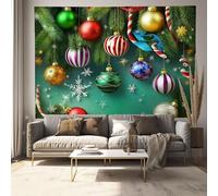 MULERN Tapisserie Murale Noël Arrière-Plan, Vert Couverture Murales Boules Décoratives Branches Tapisseries Decoration Panoramique Murales pour Maison Salon Chambre Dortoir, 100x75cm