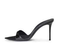 Mules à Bout Ouvert et Pointu pour Femme, Sandales à Talons Aiguilles avec Bride arrière et Ceinture à Un Mot, Sandales Tendance en Cuir Verni pour soirées d'été bals Promo,Noir,42 EU