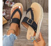 Mules à clip noir pour femmes, sandales d'été extérieures pour femmes avec semelle compensée épaisse en corde de paille tissée, confortables pour la plage. Convient pour les fêtes, les rendez-vous, le