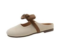 Mules à enfiler pour femme - Dos nu - Avec nœud - Talon bas - Bout fermé - Pantoufles évidées pour le travail - Pour les trajets en automne et en plein air - Mules plates décontractées pour femme