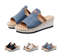 Mules à plateforme pour femme - Espadrilles d'été ouvertes - Largeur :, bleu, 42 EU