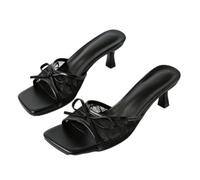 Mules à talon chaton en dentelle florale pour femme - Bout ouvert | Sandales d'été à bout ouvert dos nu vintage en dentelle avec nœud pour fête, mariage, bal de fin d'année