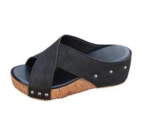 Mules à talon compensé ergonomiques pour femme pour soulager la douleur - Sandales à plateforme confortables - Chaussures de jardin décontractées - Pantoufles respirantes en cuir - Sandales de plage