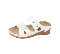 Mules à talon compensé pour femme - Sandales à enfiler - Sandales compensées à bout ouvert - Sandales plates confortables - Sandales d'été - Sandales d'extérieur, Blanc., 37 EU