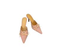 Mules à Talon Femme Été, Pantoufles Escarpins, Chaussures Ete à Talon Fin, Sabots Pointus, Mule Chausson | Cuir Effet Daim, Bout Pointu Fermé, Nœud Lacé, Œillets Métalliques, Soirée Ville Bureau