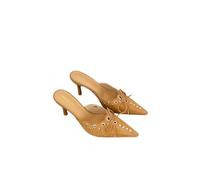 Mules à Talon Femme Été, Pantoufles Escarpins, Chaussures Ete à Talon Fin, Sabots Pointus, Mule Chausson | Cuir Effet Daim, Bout Pointu Fermé, Nœud Lacé, Œillets Métalliques, Soirée Ville Bureau