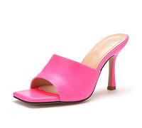 Mules à Talons Aiguilles pour Femmes, Sandales Ouvertes à Bout carré, Escarpins Confortables à Talons Bas, Chaussures de Danse Sexy pour soirée, Bal de Promo,Rose,37 EU