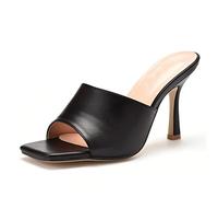 Mules à Talons Aiguilles pour Femmes, Sandales Ouvertes à Bout carré, Escarpins Confortables à Talons Bas, Chaussures de Danse Sexy pour soirée, Bal de Promo,Noir,37 EU