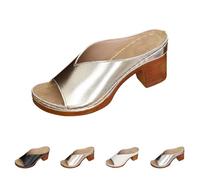 Mules à talons pour femme - Sandales d'été confortables - Respirantes - En cuir synthétique - Style bohème - En liège - Sandales à talon bloc - Sandales tendance - Semelle fixe, or, 37 EU
