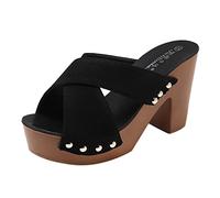 Mules à talons pour femme - Sandales d'été fermées - Chaussures de loisirs - Semelle fixe - Sandales d'extérieur - Bout ouvert - Sandales compensées en feutre, Noir , 43 EU