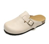 Mules Clogs Femme en Cuir Suède Haut De Gamme À Enfiler Plateforme Bout Rond Détail Boucle Semelle Liège pour Marche Extérieur Courses Printemps Et Tenue Décontractée,Almond,35 EU