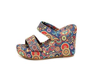 Mules compensée Double Bride bohème Mandala Femme, Bout Ouvert Enfiler