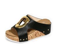 Mules compensée liège H-Bride Femme, Bout Ouvert