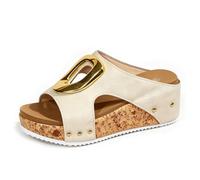 Mules compensée liège H-Bride Femme, Bout Ouvert