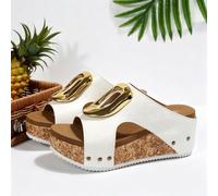 Mules compensée liège H-Bride Femme, Bout Ouvert