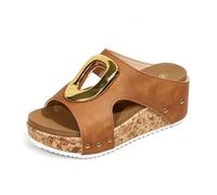 Mules compensée liège H-Bride Femme, Bout Ouvert