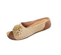 Mules compensées à bout ouvert pour femme - Sandales élégantes - Légères - Coussin doux - Confortable - Coupe large - Tête ronde - Dos nu - Sandales vintage tendance, doré, 36 2/3 EU