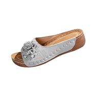 Mules compensées à bout ouvert pour femme - Sandales élégantes - Légères - Coussin doux - Confortable - Coupe large - Tête ronde - Dos nu - Sandales vintage tendance, Argenté., 39 2/3 EU