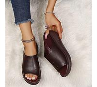 Mules Compensées Confortables Pantoufles Plateforme avec Soutien Plantaire pour Femmes Sandales D'été À Bouche de Poisson Chaussures de Marche de Plage en Plein Air,Marron,US5/EU36