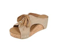 Mules compensées en denim à lacets pour femme - Bout ouvert - Sandales à plateforme en liège pour rendez-vous décontracté, w nd, rassemblement, marche en ville en été, jaune, 37.5 EU