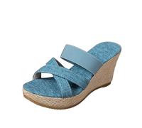 Mules compensées larges pour femme, sandales à plateforme à enfiler respirantes à bout ouvert avec sangle élastique, coussin confortable, pantoufles d'été antidérapantes pour l'extérieur et