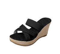 Mules compensées larges pour femme, sandales à plateforme à enfiler respirantes à bout ouvert avec sangle élastique, coussin confortable, pantoufles d'été antidérapantes pour l'extérieur et