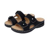 Mules compensées pour femme, sandales florales légères dos nu avec applique florale, pantoufles respirantes à bout ouvert, chaussures d'été plantaires confortables pour l'extérieur et l'intérieur au