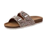 Mules confortables avec lit de pied en liège daim paillettes strass Sandales d'été pour homme et femme Chaussons antidérapants pour l'intérieur et l'extérieur, rose bonbon, 37 EU