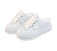 Mules de sport à grosses plateformes dos nu à enfiler avec lacets et bout en maille pour femme pour la marche décontractée, le shopping, blanc, 38.5 EU