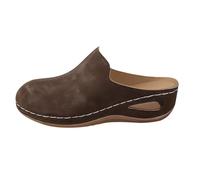 Mules d'été compensées pour femme - Antidérapantes - Confortables - Bout fermé - Pour fasciite - Chaussures larges - Chaussures décontractées à semelle souple et légères, Café B., 38 EU