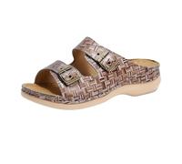 Mules d'été compensées pour femme - Sandales orthopédiques avec boucles - Sandales compensées - Sandales à lanières - En cuir synthétique - Sandales orthopédiques - Sandales de bain, marron, 34 EU