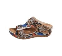 Mules d'été élégantes pour femme avec talon compensé, sandales de plage avec fleurs, chaussures d'été bohème, claquettes légères et respirantes, orteils ouverts, pantoufles antidérapantes, kaki, 41 EU